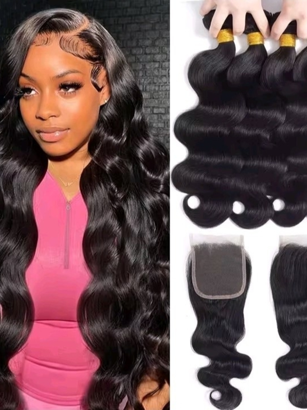 Natural Black Body Wave Hair Bundles with Closure - Premium Human Hair